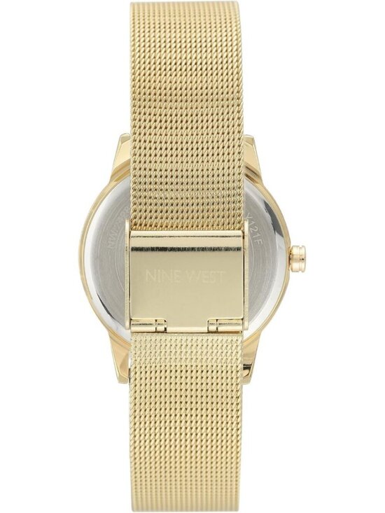 Nine West Women\'s All Gold Analog Quartz Floral Dial Mesh Round Bracelet Watch main image 4